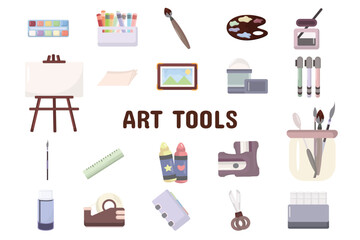 Art Tools Flat Vector Illustration Icon Sticker Set Design Materials