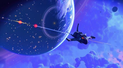 A space station in orbit around a gas giant planet in a distant solar system