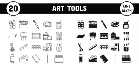 Art Tools Line Glyph Vector Illustration Icon Sticker Set Design Materials