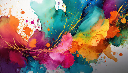 Obraz na płótnie Canvas Vibrant abstract art of alcohol ink, mixed colorful paints with a watercolor effect, and dynamic mix of paint splashes.