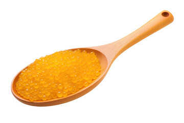 Wooden Spoon Filled With Yellow Liquid. A wooden spoon filled with vibrant yellow liquid, contrasting against the natural grain of the wood. Isolated on a Transparent Background PNG.