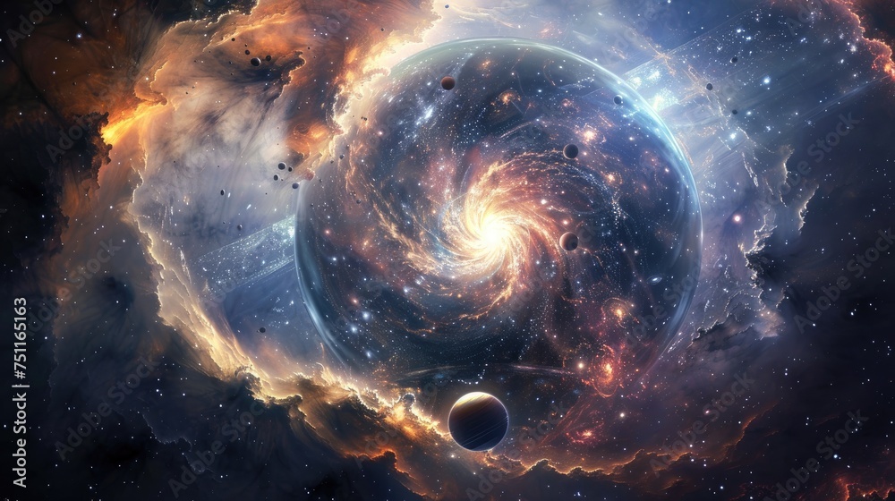 Wall mural a celestial event with planets aligning in a mesmerizing cosmic dance