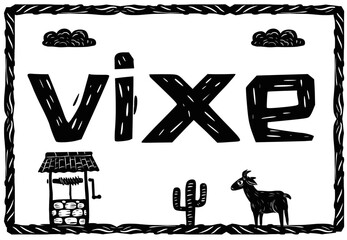 VIXE, typical expression from northeastern Brazil. woodcut style. - obrazy, fototapety, plakaty