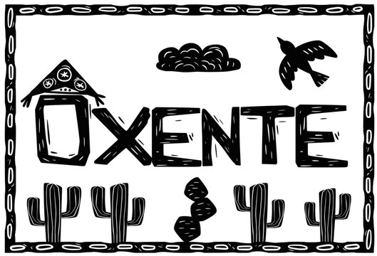 Oxente, typical expression from northeastern Brazil. woodcut style.