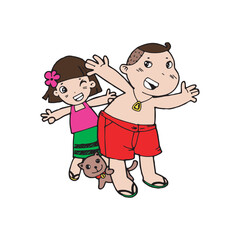 Cute cartoon Thai traditional vector illustration on white background