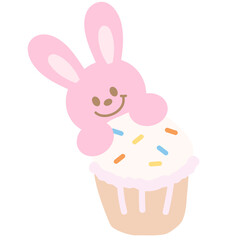 Pink bunny cupcake sprinkle for patches, plush toy, sweet dessert, birthday card, food, cafe, restaurant, menu, recipe, baking book, print, clip art, birthday cake, logo, cartoon character, easter