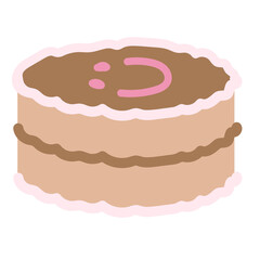 Chocolate cake for patches, plush toy, doll, sweet dessert, card, food, cafe, restaurant, menu, recipe, baking book, print, social media post, clip art, birthday cake, celebration, logo, happy icon