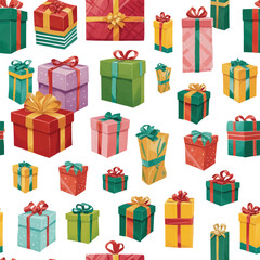 Vector Seamless pattern with christmas or birthday presents and colorful gifts