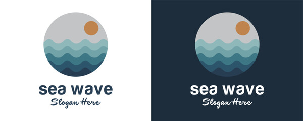 simple and modern shape of sea water wave in a circle logo design