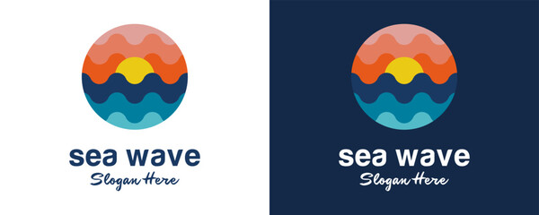 wave logo template for beach coast holiday vector