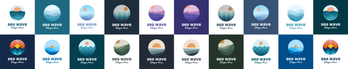 set of modern sea wave logo design vector