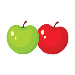 Red and green apples vector, flat red and green apples vector on white