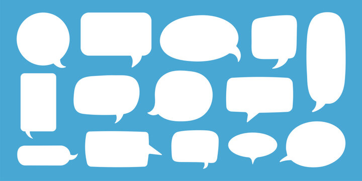Empty speech bubble. Cartoon text box for message, comic white talk sticker. Doodle speaker comments. Balloon and cloud elements for lettering isolated. Vector set