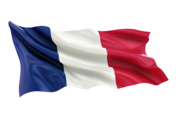 Majestic French flag waving against a pure white background, symbol of national pride