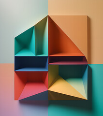 3d render, abstract geometric background, multicolored triangular shapes