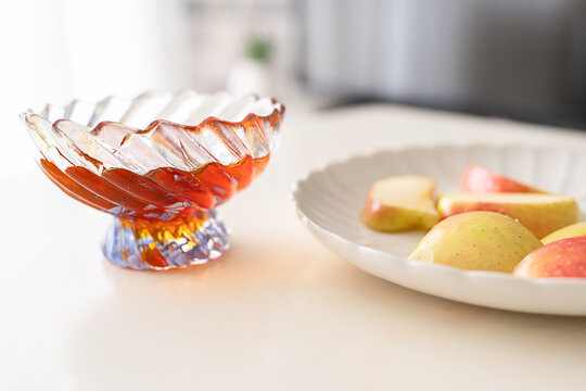 Rosh Hashanah Still Life: Honey, Sliced Apples, and Daylight Serenity