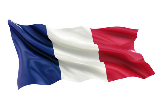 Majestic French flag waving against a pure white background, symbol of national pride