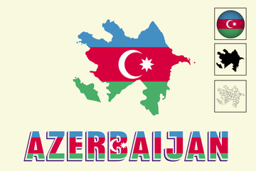 Azerbaijan map and Azerbaijan flag vector drawing