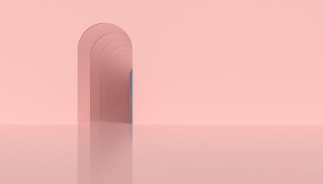 Pink empty room with door background.