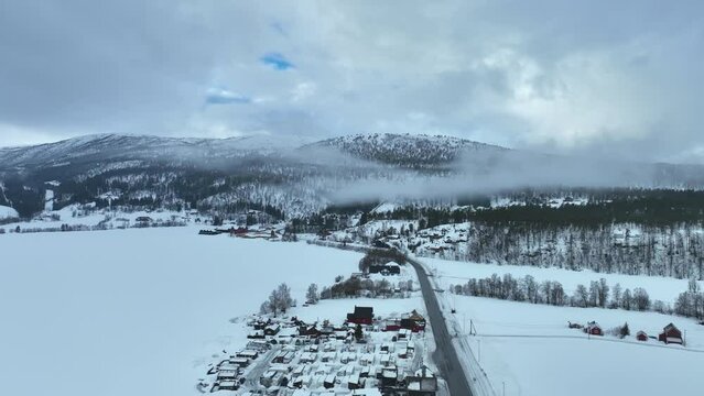Oppheim camping and road E16 to Voss and Bergen, Aerial