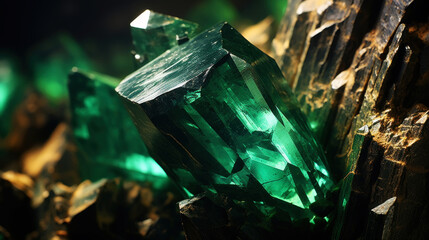Close-up of emerald ore. Geological ore creates an amazing background. Generative AI