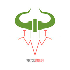 Candlestick trading chart analyzing in forex stock market. Exchange broker emblem. Bull horns and candles