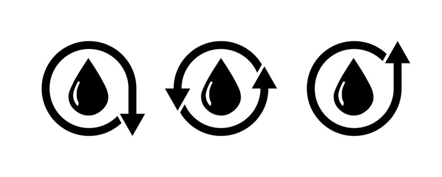 water drop symbol with rounded up and down arrow