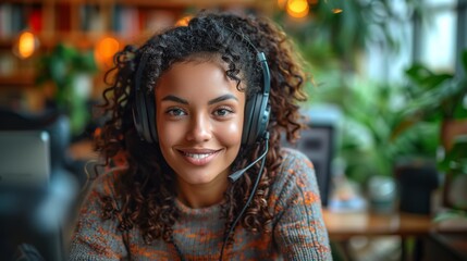 Help desk, call center and woman with telemarketing, agent and communication with headphones. Crm, person and insurance consultant with headset and customer support with advice and technical service - obrazy, fototapety, plakaty