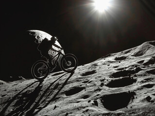 Man on mountain bike on the moon 