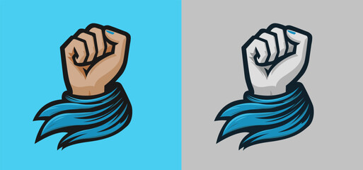 Female Raised Fist with Light Blue Kerchief Scarf Cloth vector illustration