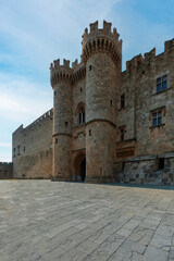 Fototapeta na wymiar The city of Rhodes, the island of Rhodes, Greece, part of the Palace of the Grand Masters. This powerful castle was the seat of the Order of St. John, who conquered Rhodes in 1309 