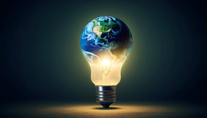 the earth inside a light bulb concept of green energy and environment