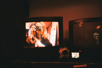 Analog selfie on vintage TV