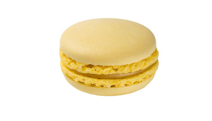 Yellow macaroon isolated on transparent background.
