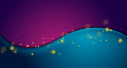 Fototapeta premium Blue violet wave and golden bokeh lights abstract retro glowing background. Vector art design