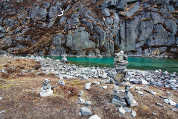 The crystal clear waters of Gokyo Lake No 1 also called Longponga Tsho,part of a series of 5 high...