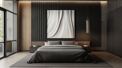 Abstract lines in metallic hues forming an elegant accent in a minimalist bedroom