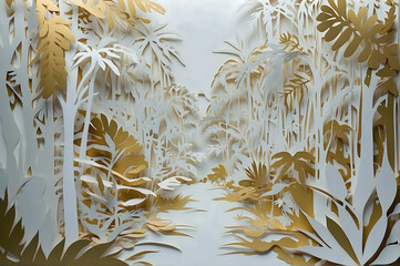 Gold and White 3D Effect Paper Cut Jungle Scene