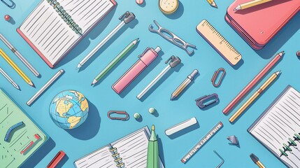 School Supplies and Stationery A Colorful and Vibrant Collection of Pencils, Scissors, and More Generative AI - obrazy, fototapety, plakaty