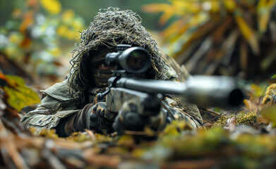Silent Sentinel: Sniper Soldier in Ghillie Suit