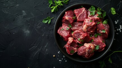 meat cut, ultra define and real, with focus on texture, product visual view, flat lay view, dark and moody