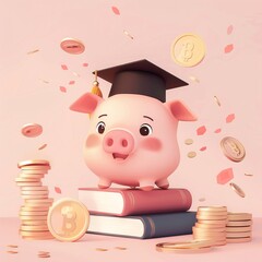 Piggy Bank Pride A Cute Piggy Bank on a Stack of Books Generative AI