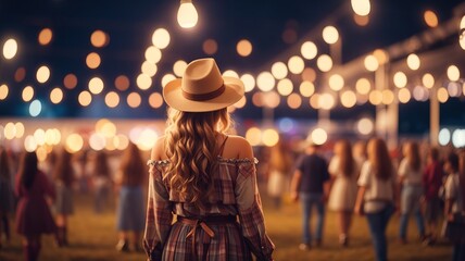 Woman in country clothes on music festival
