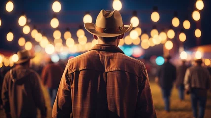 Deurstickers Muziekwinkel Men in country clothes on music festival