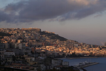Fototapeta na wymiar sunset light Naples, italy