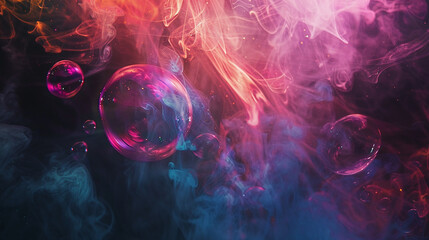 abstract background with colorful smoke and soap bubbles. 3d rendering