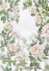 Watercolor background of watercolor white roses
