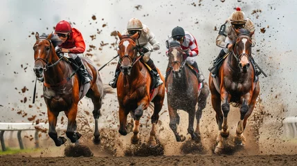 Fotobehang competitions horse racing sport with jockeys © Olexandr