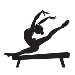 Silhouette female athlete doing a complicated exciting trick on gymnastics balance beam on a white background. Vector illustration