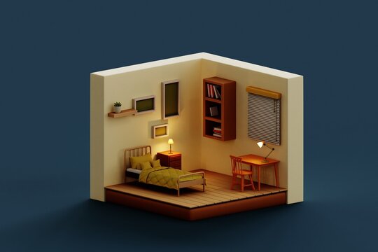 Simple 3D Isometric Bedroom